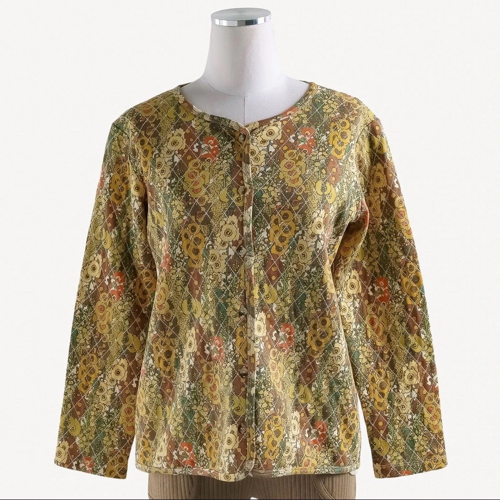 Quilted Cardigan by Kate Quinn Hollyhock floral boho print NEW S XS spring fall